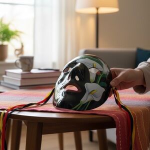 8” x 7 Face Mask with Floral Design Wall Mounted